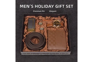 HBC Custom Business Gift Set for Men Exquisite PU Wallet & Key Wallet with UV Printing and Belt for Father's Day Model H-2824