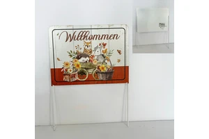 Willkommen German Language Fall Themed Waterproof Powder Coated Iron Garden Stake Sign Decorative Yard Stake
