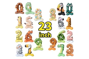 32 Inch Animal-shaped Number Balloon Cartoon Standing Animal Foil Digital Balloons for Children's Birthday Party Decorations