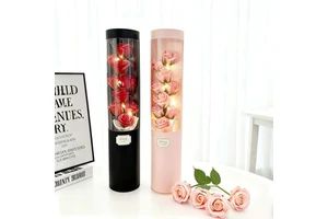 New Arrival Valentine's Day Gift Realistic Rose Soap Flowers Hug Bucket Birthday Gift With LED Lights 9-Stem Sponge Rose Bouquet