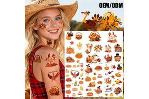 Autumn American Thanksgiving Paper Waterproof Turkey Pumpkin Geometric Shapes Children's Temporary Makeup Tattoo Stickers