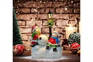 Durable Christmas Children Playing with Snowballs, Reading Books, Luminous Resin Crafts, Christmas Gifts, Decorations