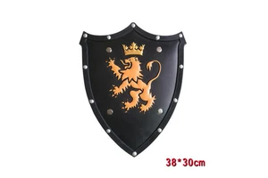 Black Medieval Style Shield with Crowned Lion Emblem Halloween Theme Kids Pretend Battle Game Toy Safe Lightweight Cosplay