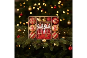 EAGLEGIFTS Luxury New Year Christmas Tree Ornaments Plastic Balls Hanging Red Gold Shatterproof Waterproof Decor Set