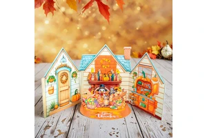Vintage Creative Thanksgiving Double Door 3D Pop-up Card Harvest Fruit Pumpkin House Pumpkin Turkey Message Greeting Cards