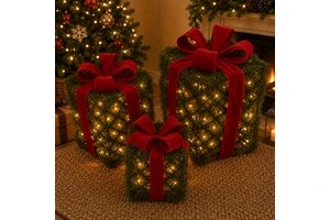 Christmas Decoration Products High Quality New Green Plastic Artificial Pine Gift Box 3 Piece Per Set for Home Xmas Supplier
