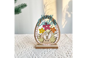 Cross-border Hot-selling Easter Wooden Colorful Egg Crafts Creative Spring Butterfly Turkey LED Indoor Decoration Desktop