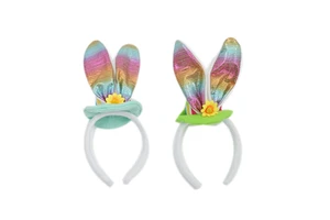 Easter Factory Selling Colorful Easter Ear Headband Easter Hoop Product Holiday Cute Hair Hoop with Flower for Child