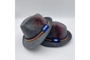 German Oktoberfest Hat Custom Label Feather Decorative Festival Fedora Hat Wholesale Felt Oktoberfest Beer Hat