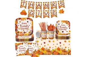 Fast Shipping Fall Maple Leaf Disposable Tableware for Thanksgiving Celebration