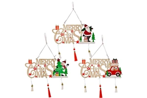 New Year Wooden Christmas Tree Hanging Pendant New Year Decoration Ornament for Festive Decor