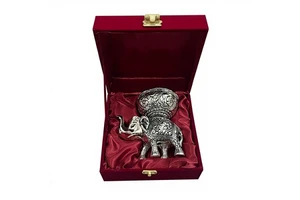 Jaipurios Luxury Exquisite Handmade German Silver Elephant Diya UV Printed Velvet Red Gift Box Decorative Set Thanksgiving