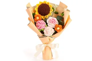 Wholesale Handmade Crochet Flower Bouquet Knitted Wool Flowers Bouquet Flocked Bundle Wedding Valentine's Gift
