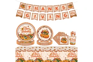 Pumpkin Birthday Party Tableware Disposable Paper Plates Cups Napkins Tablecloth Holiday Decorations Cartoon Style Hot Selling