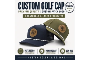 Elite 5 Panel Golf Cap Custom Leather Patch Low MOQ OEM Laser Engraved Logo Structured Mid Profile Classic Sport Accessory