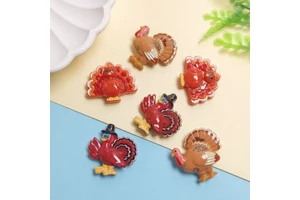 Fall Flatbacked Resin Turkey Cabochons Cute Autumnal Resin Charms Thanksgiving Themed Cabs
