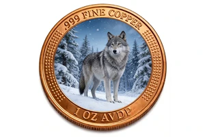 Source Factory Custom 1 Oz 999 Fine Copper Animal Challenge Coin High Relief Outer Ring UV Printed Center Wolf Collectible