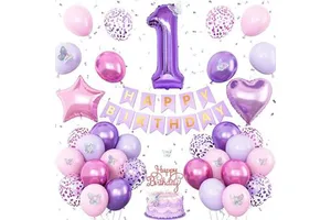 Purple Themed Happy Birthday Party Balloon Set Decoration Supplies