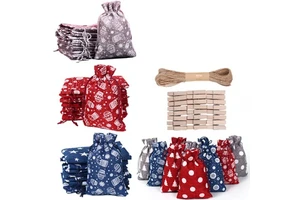 Linna 10x14cm Eco-friendly Burlap Advent Calendar Bag Set with Screen Printing Hanging Gift Holder for Promotional Gifts