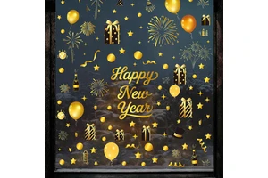 Factory Direct 2026 New Year Window Sticker 9-pcs Set PVC Firework Balloon 3D Wall Stickers New Year Decor Electrostatic Sticker