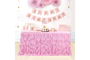 Adult Birthday Parties Disposable Oilproof Waterproof Woven Solid Pattern Tulle Tutu Table Skirt 100% Polyester Customizable