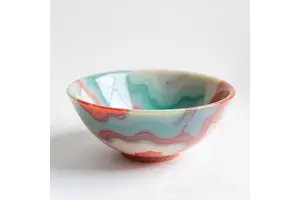Modern Handcrafted 3D Resin Dining Bowl with Vibrant Swirl Glossy Model Pattern Decorative Tableware for Home and Dining