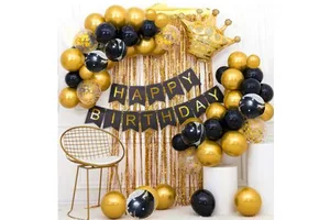 Black Gold Birthday Party Ornament Set Crown Set Children Adult Supplies