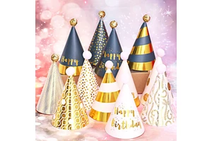Furry Pom Pom & Glitter Party Birthday Hats Photo Booth Props for Kids & Adults Costume Accessories