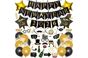 Popular Design Happy New Year 2026 Plastic Eco-Friendly Durable Pull Flag Banner Set with Circle Shape for Adult Use