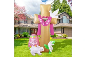 Ourwarm 8ft Easter Decorations Inflatable Cross Egg and Bunny Festive Easter Decorations