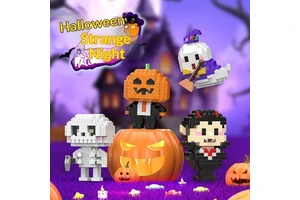 Micro Halloween Pumpkin Ghost Witch Demon Skeleton Vampire ABS Plastic Building Block Ornament Assembly Children's Toy Gift