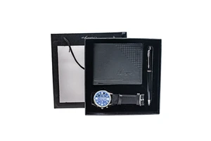 Mens Gift Set Quartz Large Dial Watch and Leather Wallet Birthday Gift for Fathers Day