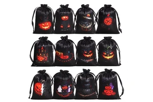 Glossy Surface Custom Printed Polyester Fashion Bag Halloween Drawstring Pouch Storage Shopper Reusable Lightweight For Holiday