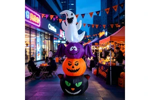 Halloween 1.8M Inflatable Ghost Pumpkin Bat Black Cat Combo Set with LED Lights Outdoor Yard Decoration Ornaments