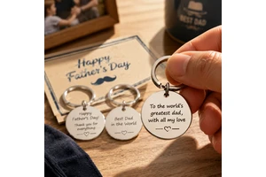 Unique Design Engraved Fathers Day Metal Keychain Stainless Steel Laser Etching Blank Key Chains Practical Gift Sets for Papa