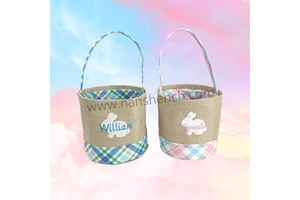 Factory Wholesale Easter Plaid Bunny Basket Candy Pack Mass Production Easter Decorations Basket