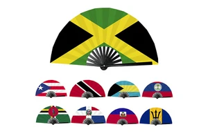 Factory Wholesale Caribbean National Country Flag Bamboo Folding Hand Fan Jamaica Held Fan For Carnival