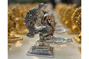 Antique German Silver Annapakshi Diya Diwali Oil Wick Deepak Housewarming Favor Wedding Gift Indian Return Gift for Guests