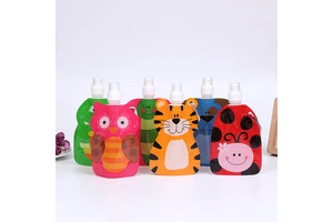 Wholesale 350ml Children Collapsible Water Bag Animal Style Spout Water Pouch For Outdoor Camping Sport