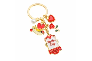 Custom Gold Plated Metal Keychain Mothers Day Mom Flower Fan Pendant Keyring Personalized Souvenir Gift for Women