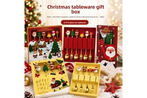 New Christmas Spoon Fork Set Stainless Steel Dessert Spoon Creative Elk Fruit Fork Dinnerware Gift Box Set