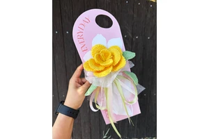Luxury Handmade Cotton Crochet Yellow French Rose Single Stem Flower Gift Wrap Romantic Gift for Mother's Day Home Decor YUGOU