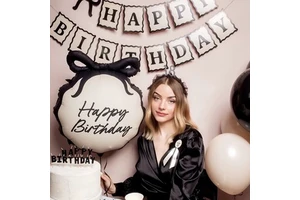 Black Bow Birthday Round Shape Foil Balloon Luxury Style For Birthday Party Anniversary Event Scene Decoration