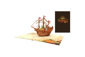 Wholesale ThanksGiving 3D Pop Up Card Featuring A Pilgrim Ship&Harvest Elements, Vietnam Manufacturer Handmade 3D Greeting Card