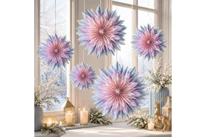 White Gold Edge Paper Star Hanging Decoration Foldable 3D Snowflake Ornament for Christmas Wedding Party Home Decor