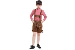 Oktoberfest Kids Costume for Boys Plaid Shirt Suspender Bavarian Festival Beer Party Carnival Outfit for Children