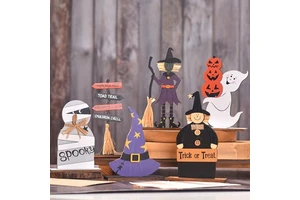 CJH Cross-Border New Halloween Decorations Witch Ghost Painted Wooden Ornaments Party Dress-Up Props