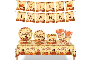 Birthday Party Tableware Set Disposable Paper Plates Cups Napkins Tablecloth Pumpkin Maple Leaf Decorations Hot Selling