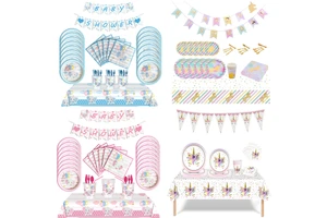 Elephant Blue Pink Disposable Tableware Set Party Supplies Paper Cups Plate Napkins Boy Girl Baby Shower Birthday Party Decor