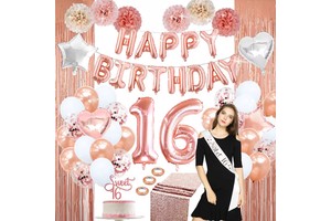 Wholesale 16th Rose Gold Happy Birthday Disposable Garland Adult Party Supplies Hanging Foil Balloon Decorations for Graduation